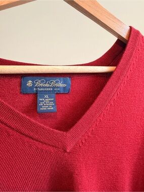 Brooks Brothers Crimson V-Neck Merino Sweater